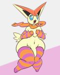  2019 2_toes 4_fingers anthro armwear big_ears blue_eyes blush butt_wings clothing eyelashes fangs fingers fur girly latiar legendary_pok&eacute;mon legwear looking_away male mammal navel nintendo open_mouth penis pok&eacute;mon pok&eacute;mon_(species) scarf simple_background solo thick_thighs toes tongue vandan_(svric) victini video_games wide_hips wings 
