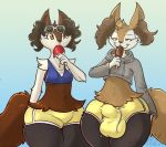  2019 anthro balls big_balls big_bulge bottomwear braixen breasts bulge canid canine clothed clothing dessert dipstick_tail duo female food fur girly hoodie ice_cream inner_ear_fluff looking_at_viewer male mammal multicolored_body multicolored_fur multicolored_tail narrowed_eyes naughty_face nintendo pok&eacute;mon pok&eacute;mon_(species) shorts sibling skimpy small_breasts smile thick_thighs tight_clothing topwear tuft video_games wide_hips xilrayne 