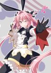  1boy astolfo_(fate) astolfo_(saber)_(fate) bangs black_bow black_dress black_gloves black_legwear black_neckwear black_ribbon blush bow bowtie buttons closed_mouth dress fang fate/grand_order fate_(series) frills gloves hair_between_eyes hair_bow hair_intakes hair_ribbon highres juliet_sleeves kochipu layered_skirt long_hair long_sleeves looking_at_viewer low_twintails multicolored_hair one_eye_closed otoko_no_ko outstretched_arms pantyhose pink_hair puffy_sleeves purple_eyes ribbon skirt smile solo streaked_hair twintails white_hair white_skirt wide_sleeves wing_collar 