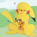  &lt;3 black_nose dashboom dedenne dipstick_ears duo erection eyewear female fur glasses hi_res male mammal michelle_(dashboom) multicolored_ears nintendo orange_body orange_fur penis pikachu pok&eacute;mon pok&eacute;mon_(species) rodent simple_background size_difference video_games whiskers yellow_body yellow_fur 