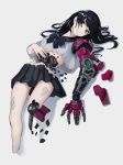  1girl absurdres android asagon007 black_hair blonde_hair cable cyborg damaged highres huge_filesize long_hair looking_at_viewer mecha mechanical_arm mole mole_under_eye original parts_exposed prosthesis prosthetic_arm robot_joints solo uniform 