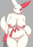  2019 absurd_res anthro belly big_breasts blush breasts censored chubby_female curvy_figure eyes_closed female hi_res navel nintendo nipples pok&eacute;mon pok&eacute;mon_(species) pussy slightly_chubby smile thick_thighs umisag85rabb99 video_games voluptuous wide_hips zangoose 