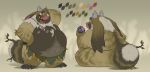  aidenmonster anthro belly clothed clothing digital_media_(artwork) eating fur holding_object horn leaf male nipples open_mouth overweight overweight_male sitting solo standing teeth tongue 