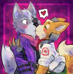  &lt;3 2019 anthro blush canid canine canis clothed clothing digital_media_(artwork) duo fox fox_mccloud fur hi_res iroxykun kissing male male/male mammal neckwear nintendo scarf star_fox surprise surprise_kiss video_games wolf wolf_o&#039;donnell 