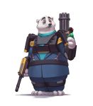  2017 anthro bastion_(overwatch) blizzard_entertainment clothed clothing cosplay crossover crossover_cosplay disney duo eulipotyphlan fru_fru fully_clothed fur hi_res holding_gun holding_object holding_weapon koslov looking_at_another mammal overwatch polar_bear shrew simple_background standing ursid ursine video_games weapon white_background white_body white_fur zootopia 杯具螺旋丸 