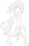  (-_-)_(b1u49i5nsk) 1girl arms_between_legs ascii_art bag bakemonogatari bare_legs greyscale jpeg_artifacts legs looking_at_viewer monochrome monogatari_(series) school_uniform sengoku_nadeko serafuku shoes short_hair sitting solo uwabaki 