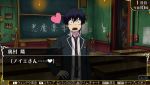  1boy ao_no_exorcist black_hair blue_eyes chalkboard classroom desk okumura_rin pointy_ears school_uniform translated 