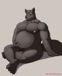  anthro blush canid canine canis hi_res male male_pregnancy mammal nude penis plantigrade pregnant primodrago sitting solo tattoo wolf zilch1998 