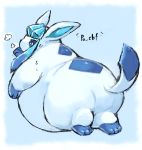  ambiguous_gender belly big_belly bodily_fluids breath eeveelution feral floating glaceon hi_res morbidly_obese nintendo obese overweight po_chf pok&eacute;mon pok&eacute;mon_(species) solo sweat sweatdrop three-quarter_view video_games 
