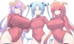  2019 astaroth_(monster_girl_quest) blue_eyes blue_hair breast_size_difference breasts clothed clothing demon eyebrow_through_hair eyebrows female group hair horn humanoid lilith_(monster_girl_quest:_paradox) looking_at_viewer monster_girl_(genre) monster_girl_quest morrigan_(monster_girl_quest) not_furry psyg2 purple_hair red_eyes simple_background smile tongue translucent translucent_hair video_games white_background 
