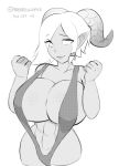  abs berruchan big_breasts bikini breasts cleavage clothed clothing female horn horned_humanoid huge_breasts humanoid muscular muscular_female nipple_outline sling_bikini swimwear 