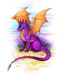  2019 absurd_res activision claws digital_media_(artwork) dragon feral hi_res horn male membrane_(anatomy) membranous_wings myarukawolf scales scalie sitting solo spines spyro spyro_the_dragon video_games western_dragon wings 