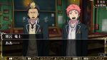  2boys ao_no_exorcist chalkboard classroom desk multicolored_hair multiple_boys pink_hair school_uniform shima_renzou suguro_ryuuji 