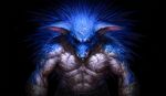  2018 anthro armband biceps big_muscles black_background black_nose blood blue_body blue_fur bodily_fluids bright_eyes clothed clothing denis_zhbankov digital_media_(artwork) eye_scar front_view fur half-length_portrait hi_res long_ears looking_at_viewer male multiple_scars muscular muscular_male pecs portrait purple_eyes realistic scar simple_background solo sonic_the_hedgehog sonic_the_hedgehog_(series) topless veiny_muscles 