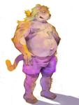  2007 anthro belly bulge clothing felid male mammal moobs motogen navel nipples overweight overweight_male pantherine simple_background solo tiger underwear 
