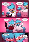  &lt;3 &lt;3_eyes absurd_res blue_body blush breasts butt cartoon_network comic domestic_cat felid feline felis female hi_res mammal nicole_watterson open_mouth pink_eyes pink_tongue speech_bubble text the_amazing_world_of_gumball tongue translation_request wherewolf yellow_eyes 