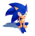  2012 anthro barefoot blue_body blue_fur crossed_legs eulipotyphlan fur green_eyes hedgehog male mammal nude root8beat simple_background smile solo sonic_the_hedgehog sonic_the_hedgehog_(series) white_background 