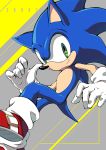  2017 anthro blue_body blue_fur clothing eulipotyphlan footwear fur gloves green_eyes grey_background handwear hedgehog male mammal root8beat shoes simple_background smile solo sonic_the_hedgehog sonic_the_hedgehog_(series) 