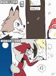  2016 ambiguous_gender anthro bathroom black_body black_fur black_nose blue_eyes brown_body brown_fur canid canine clothing comic digital_media_(artwork) english_text feral fluffy fluffy_tail fur hat headgear headwear lycanroc mammal midday_lycanroc midnight_lycanroc moon multicolored_body multicolored_fur musical_note night nintendo open_mouth outside peeking pink_tongue pok&eacute;mon pok&eacute;mon_(species) red_body red_fur selene_(pok&eacute;mon) sharp_teeth signature sky smile teeth text tongue tongue_out video_games white_body white_fur winick-lim 