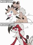  2017 ambiguous_gender blue_eyes canid canine comic digital_media_(artwork) duo feral fur lycanroc mammal midday_lycanroc midnight_lycanroc multicolored_body multicolored_fur musical_note nintendo open_mouth pok&eacute;mon pok&eacute;mon_(species) rockruff simple_background video_games white_background winick-lim 