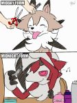  2016 5_fingers ambiguous_gender anthro black_claws brush brushing brushing_fur canid canine claws colored_sketch comb comic digital_media_(artwork) disembodied_hand duo english_text eyes_closed fingers fur hairbrush holding_brush holding_comb holding_hairbrush holding_object human lycanroc mammal midday_lycanroc midnight_lycanroc multicolored_body multicolored_fur musical_note nintendo open_mouth open_smile personal_grooming pok&eacute;mon pok&eacute;mon_(species) scissors signature simple_background smile social_grooming text tongue tongue_out video_games white_background winick-lim 