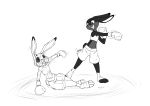  2016 absurd_res abuse anthro athletic black_eye_(injury) blood bodily_fluids bottomwear boxing boxing_gloves breasts bruised clothing crop_top disney fan_character female greyscale handwear hi_res judy_hopps lagomorph legwear leporid long_ears mammal midriff monochrome navel open_mouth pain paws punch rabbit saliva shirt shorts simple_background small_breasts smile socks sport sweat topwear violence wendel_fragoso zootopia 