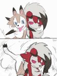 2016 ambiguous_gender blue_eyes canid canine digital_media_(artwork) duo feral fur looking_at_viewer lycanroc mammal midday_lycanroc midnight_lycanroc multicolored_body multicolored_fur nintendo pok&eacute;mon pok&eacute;mon_(species) red_eyes simple_background tongue tongue_out video_games white_background winick-lim 