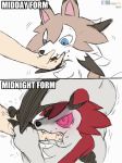  2016 ambiguous_gender bite blue_eyes canid canine comic digital_media_(artwork) disembodied_hand duo eating english_text human lycanroc mammal midday_lycanroc midnight_lycanroc nintendo pok&eacute;mon pok&eacute;mon_(species) simple_background text video_games white_background winick-lim 