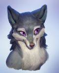  2019 canid canine fur grey_body grey_fur headshot_portrait hi_res mammal portrait purple_eyes simple_background veramundis 