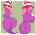  anus big_breasts blush bodily_fluids breasts butt clothing female genital_fluids ghost hair hat headgear headwear hi_res humanoid looking_back mario_bros nintendo nipples not_furry nude paper_mario pink_hair presenting presenting_hindquarters pussy_juice shadow_siren simple_background smile solo spirit teeth thick_thighs video_games vivian_(mario) wide_hips 