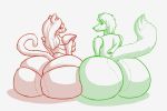  2019 aliasing anthro big_butt butt butt_squish canid canine clothed clothing digital_media_(artwork) domestic_cat duo felid feline felis female fox hair huge_butt male mammal presenting presenting_hindquarters sephaloid smile squish thick_thighs wide_hips 
