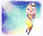  anthro blue_eyes blush chipmunk clarice_(disney) clothed clothing disney dress english_text eyelashes female footwear fur gradient_background ground_squirrel hi_res looking_aside mammal red_nose rodent sciurid simple_background tan_body tan_fur text 