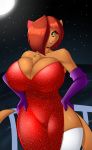 big_breasts breasts cleavage clothed clothing cosplay disney dress female hi_res jessica_rabbit mammal mastergodai mustela mustelid musteline night sea sky solo star upstairstudios water who_framed_roger_rabbit 