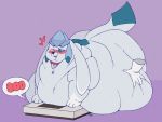  &lt;3 2019 ambiguous_gender belly_grab blush collar disembodied_hand eeveelution feral glaceon morbidly_obese nintendo number obese one_eye_closed overweight pastelgeneticist pok&eacute;mon pok&eacute;mon_(species) purple_background simple_background video_games weighing_scale 