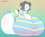  anthro big_breasts breasts clothed clothing duo female flysunmoon hair huge_breasts human hyper hyper_breasts mammal solo_focus tem temmie_(undertale) undertale video_games 