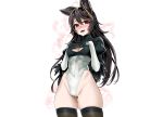  animal_ears asanagi black_hair blush breasts cameltoe cat_smile cleavage cosplay elbow_gloves fang feathers gloves granblue_fantasy heart leotard nier nier:_automata nier_(granblue_fantasy) red_eyes thighhighs white 