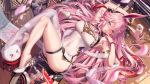  abs animal_ears breasts china_dress chinese_clothes dress feet fox_ears hair_flaps highres honkai_(series) honkai_impact_3rd long_hair medium_breasts messy_hair pink_hair pupupu_(1053378452) purple_eyes thighs very_long_hair white_legwear yae_sakura 