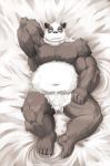  anthro belly black_body black_fur fur giant_panda hi_res humanoid_hands lying male mammal mitei moobs mti777 navel overweight overweight_male pubes solo ursid white_body white_fur 