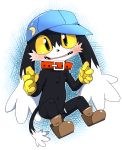  2016 anthro balls black_nose blush boots censored chest_tuft clothing collar cub cute_fangs doneru flaccid footwear gloves handwear hat headgear headwear hi_res klonoa klonoa_(series) long_ears looking_at_viewer male mostly_nude open_mouth penis pubes simple_background sitting solo tongue tuft uncut video_games yellow_sclera young 