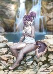  anthro blush border_collie canid canine canis collie domestic_dog f-r95 female fur grey_body grey_fur herding_dog hi_res mammal moon_fresh_(f-r95) nature nude pastoral_dog sheepdog solo waterfall white_body white_fur 