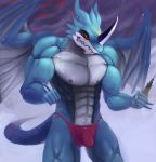  abs anthro athletic biceps big_muscles black_nipples blue_body blue_skin bulge claws clenched_teeth clothed clothing cloud cloudscape destruction digimon digimon_(species) endeppa exveemon fangs grey_body grey_skin horn macro male markings membrane_(anatomy) membranous_wings muscular muscular_male navel nipples orange_eyes outside overcast pecs pose red_eyes reptile scales scalie skimpy sky solo speedo standing swimwear teeth topless train vehicle wings xbuimonsama 