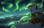  2019 arcanine aurora_borealis claws detailed_background digital_media_(artwork) duo feral fur lukiri night nintendo orange_body orange_fur outside pok&eacute;mon pok&eacute;mon_(species) sky star starry_sky video_games white_body white_fur 