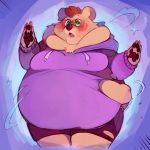 anthro belly big_belly blush brown_bear brown_body brown_fur claws clothing eyewear fur glasses hoodie kodiak_bear magic male mammal moobs obese obese_male open_mouth overweight overweight_male solo sony-shock surprise topwear torn_clothing ursid ursine weight_gain 