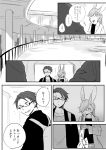  ambiguous_gender anthro duo duo_focus eyewear glasses group human japanese_text kemono lagomorph leporid male mammal monochrome rabbit text translation_request ukisudori yaehara_makoto yura_kousuke 