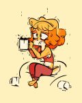  2019 animal_crossing anthro beverage canid canine canis clothed clothing coffee cup domestic_dog female fluttershythekind hi_res holding_object isabelle_(animal_crossing) mammal nintendo shih_tzu simple_background solo toy_dog video_games 