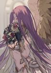  1girl absurdres blurry blurry_background breasts closed_eyes fate/grand_order fate_(series) gorgon_(fate) highres long_hair midriff monster_girl purple_hair sketch solo very_long_hair wings wreath zhibuji_loom 