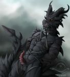  alduin anthro bdsm bethesda_softworks bondage bound dragon male muscular penis shadeylady simple_background skyrim solo the_elder_scrolls video_games watermark 