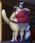  anthro bed bedroom big_breasts blackfox85 breasts canid canine clothing door eyes_closed felid footwear fox furniture gin_(blackfox85) hair huge_breasts inflation kissing kitty_vanilji lion lips love mammal multi_tail nipples overweight pantherine shoes spectacles wide_hips 