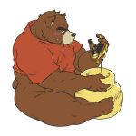  1:1 anthro blush brown_body brown_fur butt clothing fur honey humanoid_hands juuichi_mikazuki male mammal morenatsu overweight overweight_male shirt simple_background sitting solo tetsuo_oshiba topwear ursid white_background 