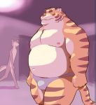  00murice 2019 anthro belly blush bulge canid canine clothing duo felid humanoid_hands male mammal moobs navel nipples overweight overweight_male pantherine tiger underwear 